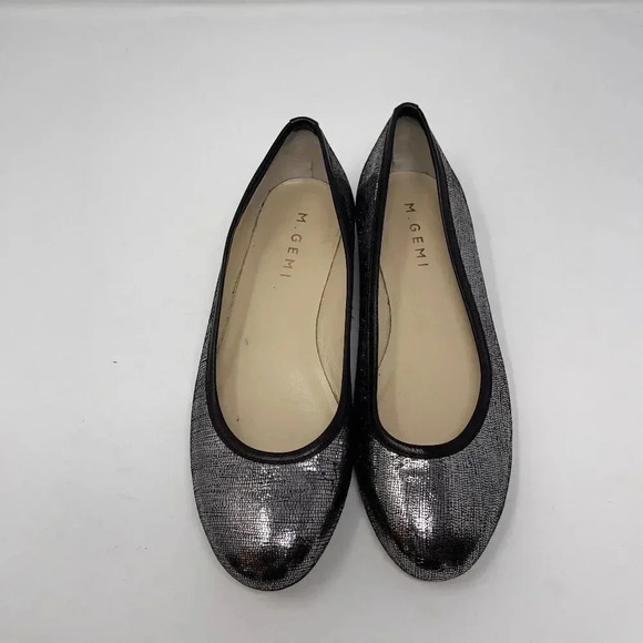 M. Gemi Black Metallic Silver Ballet Flat Shoes - Picture 2 of 5